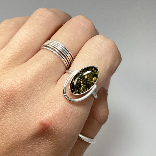 Green Amber Ring - Rocks and Gems Canada
