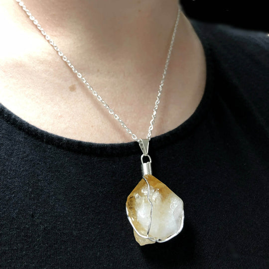 Wire Wrapped Citrine Necklace - Rocks and Gems Canada