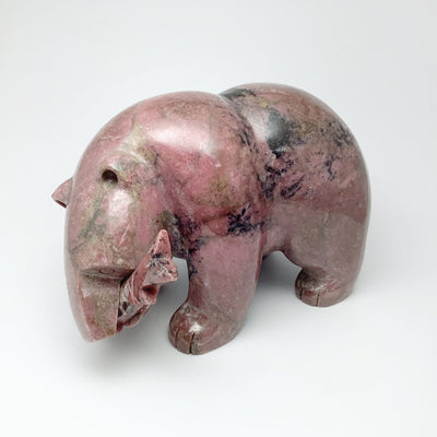 Rhodonite Bear with Fish Carving