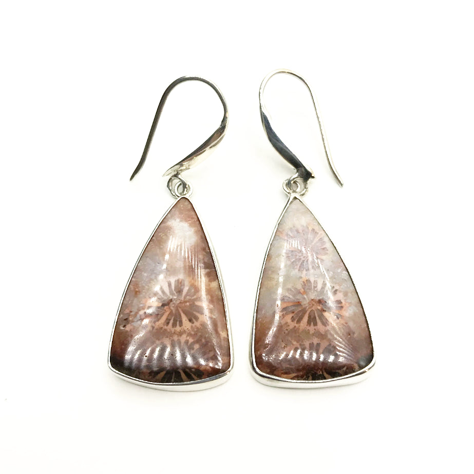 Fossilized Coral Dangle Earrings - Rocks and Gems Canada