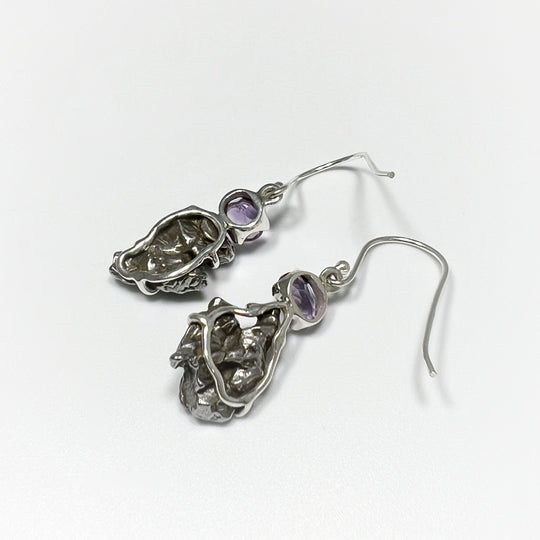 Campo Del Cielo Meteorite and Faceted Amethyst Dangle Earrings - Rocks and Gems Canada