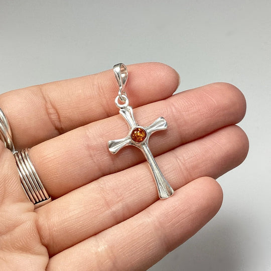 Cognac Amber Cross Pendant - Rocks and Gems Canada