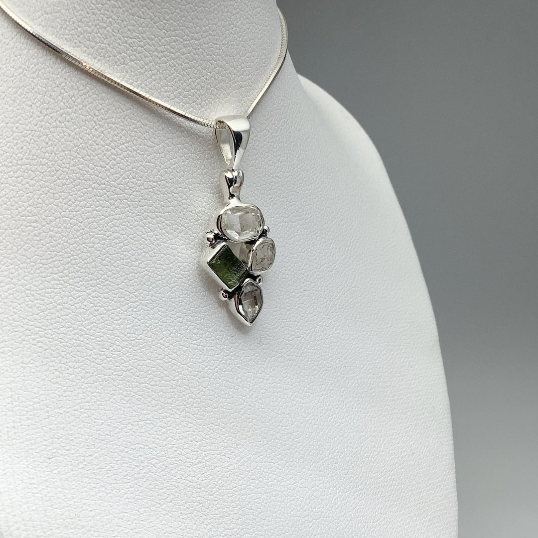 Moldavite and Herkimer Diamond Pendant - Rocks and Gems Canada