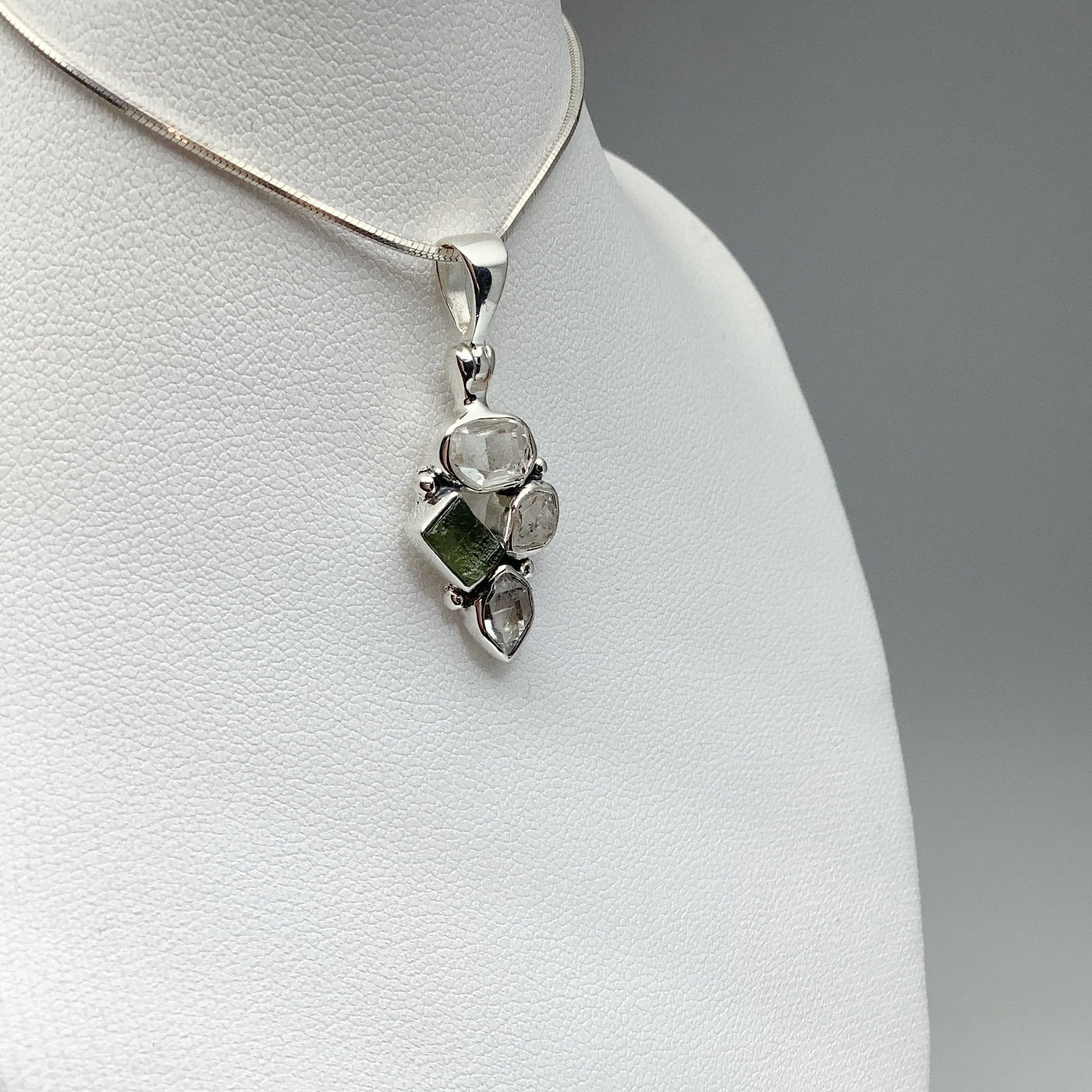 Moldavite and Herkimer Diamond Pendant