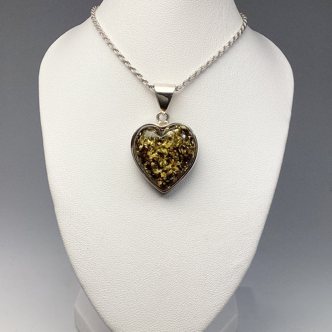 Green Amber Heart Pendant - Rocks and Gems Canada