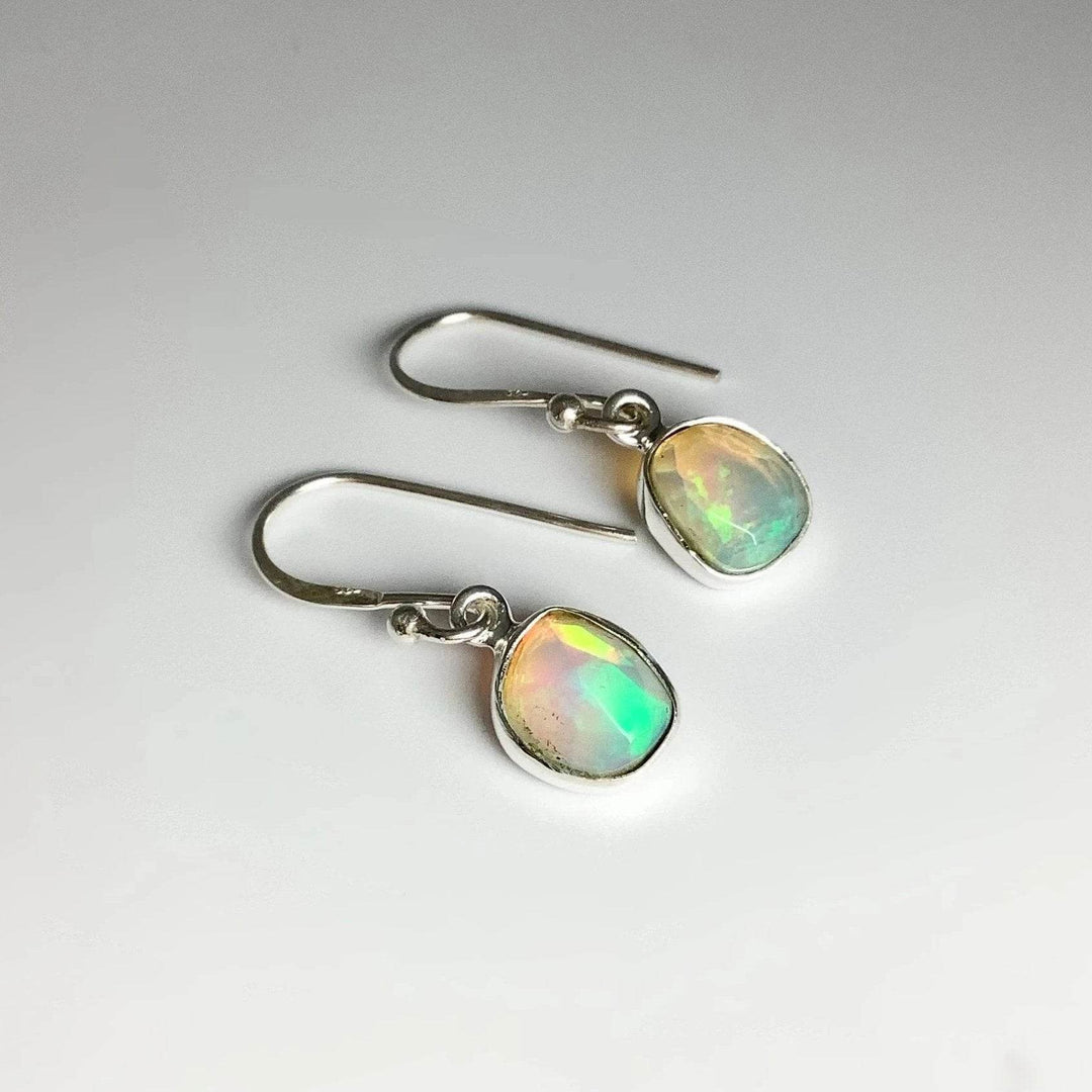 Ethiopian Fire Opal Freeform Faceted Dangle Earrings - Rocks and Gems Canada