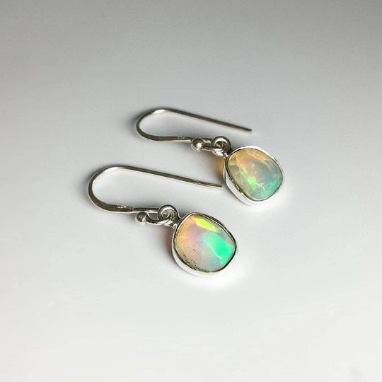Ethiopian Fire Opal Freeform Faceted Dangle Earrings - Rocks and Gems Canada