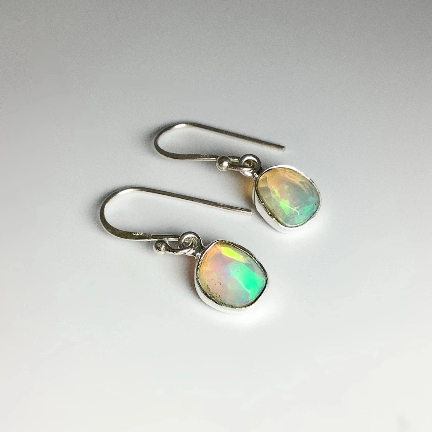 Ethiopian Fire Opal Freeform Faceted Dangle Earrings