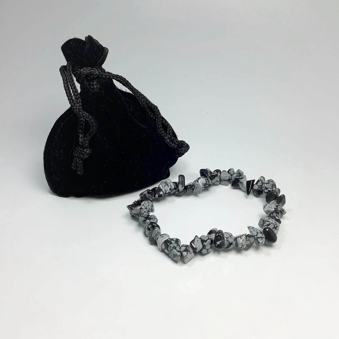 Snowflake Obsidian Chip Beaded Bracelet - Rocks and Gems Canada