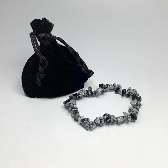 Snowflake Obsidian Chip Beaded Bracelet - Rocks and Gems Canada