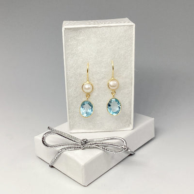 Blue Topaz and Pearl Dangle Earrings