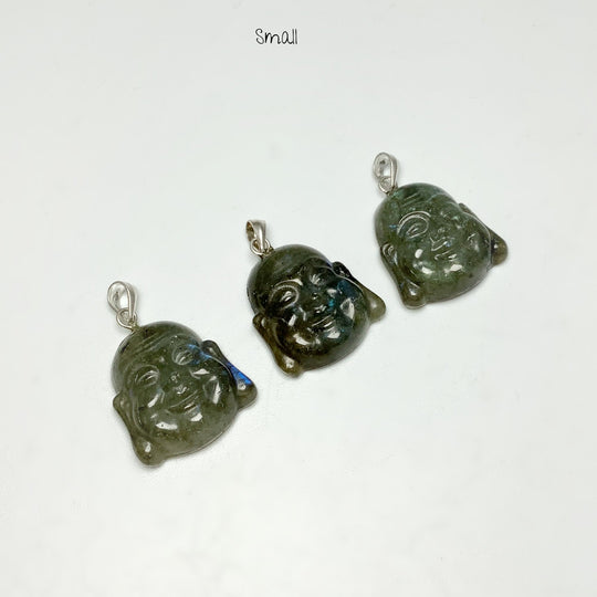 Labradorite Happy Buddha Head Pendant - Rocks and Gems Canada