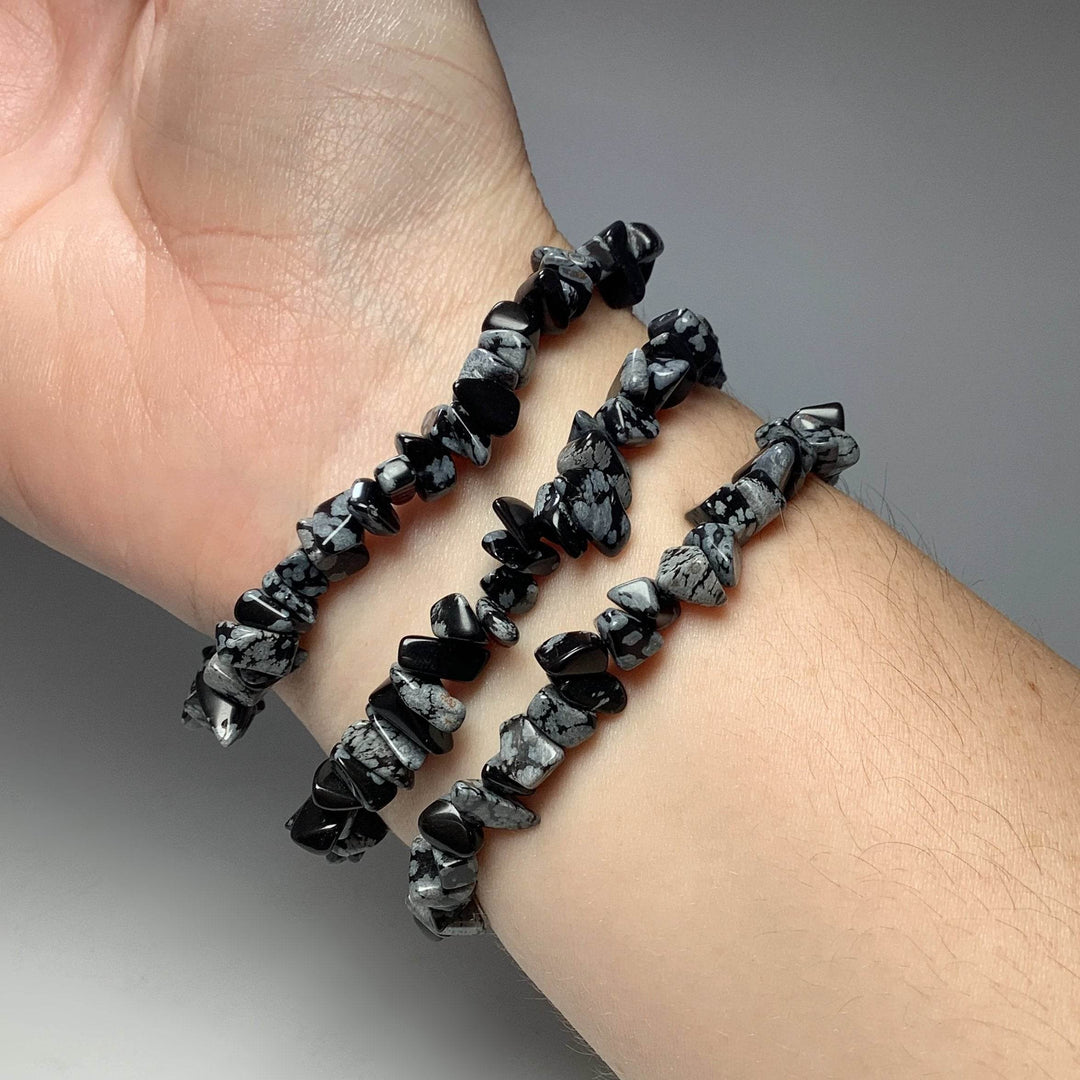Snowflake Obsidian Chip Beaded Bracelet - Rocks and Gems Canada