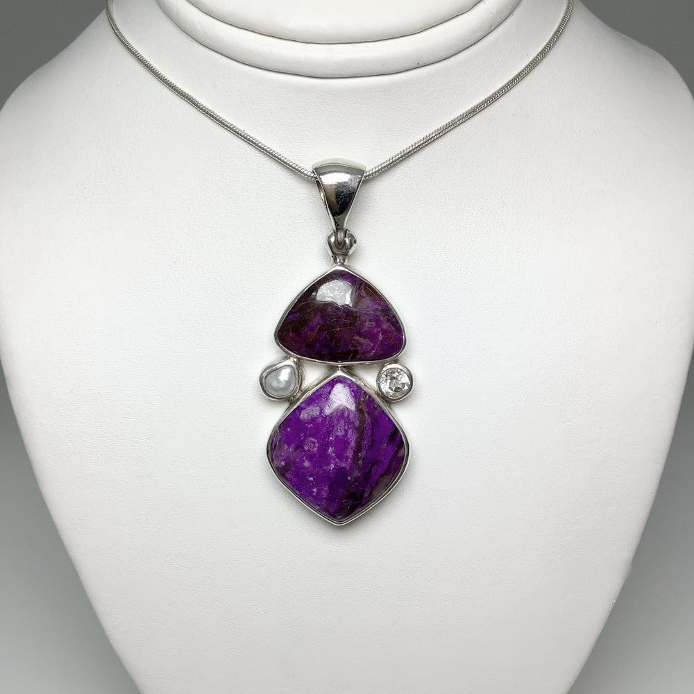 Sugilite, Pearl and Clear Topaz Pendant - Rocks and Gems Canada