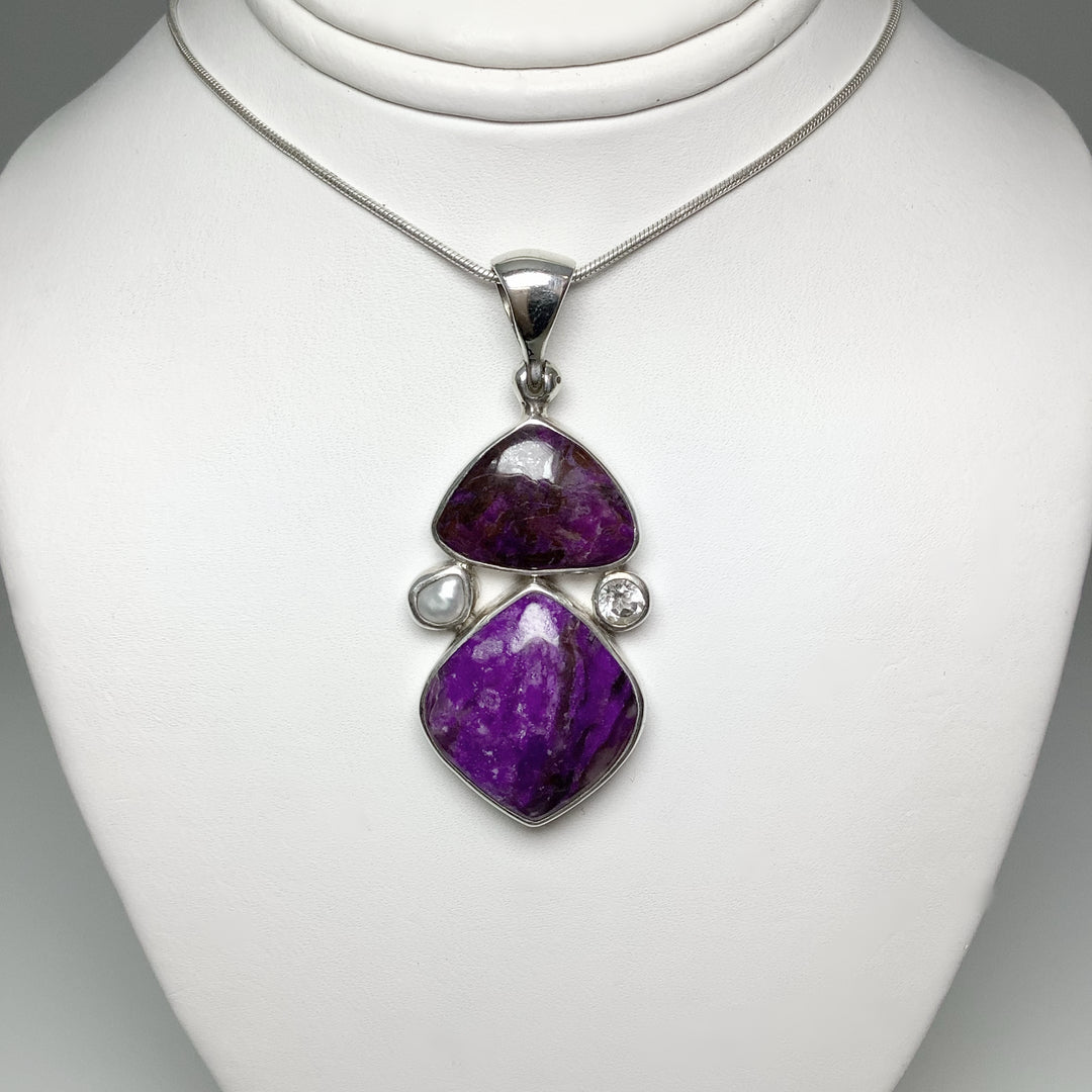 Sugilite, Pearl and Clear Topaz Pendant - Rocks and Gems Canada