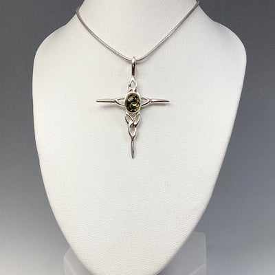 Green Amber Cross Pendant