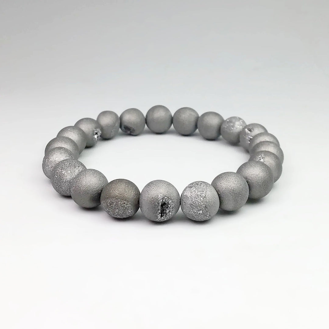 Druzy Matte Silver Beaded Bracelet - Rocks and Gems Canada