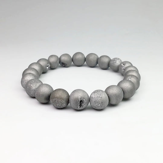 Druzy Matte Silver Beaded Bracelet - Rocks and Gems Canada
