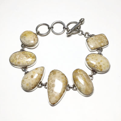 Fossilized Coral Sterling Silver Bracelet