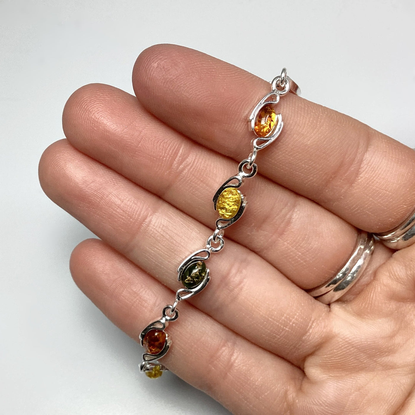 Mixed Amber Sterling Silver Bracelet