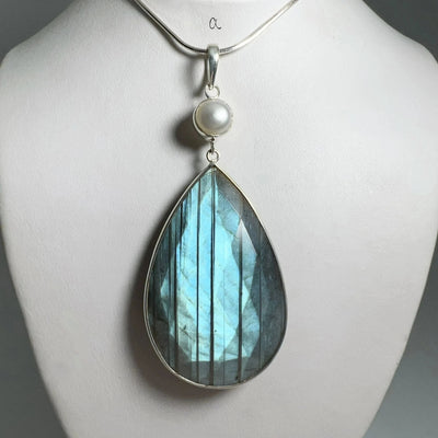 Faceted Labradorite and Pearl Pendant