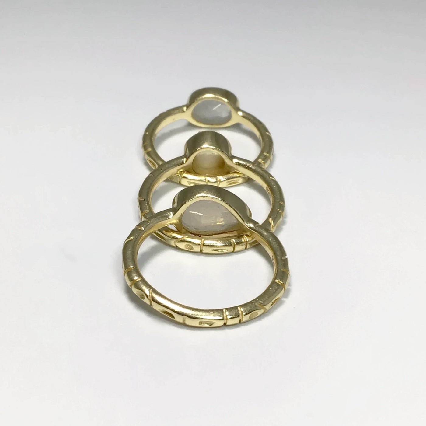 Triple Ring Set - Rainbow Moonstone and Pearl