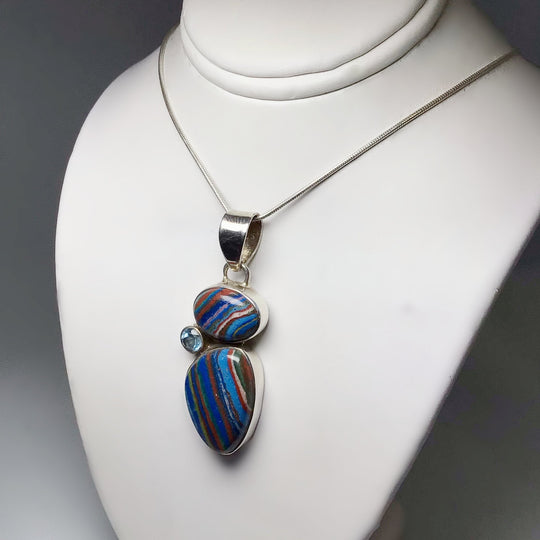 Rainbow Calcite and Blue Topaz Pendant - Rocks and Gems Canada
