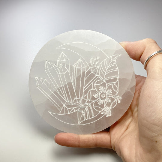 Selenite Round Crystal Charging Plate - Rocks and Gems Canada