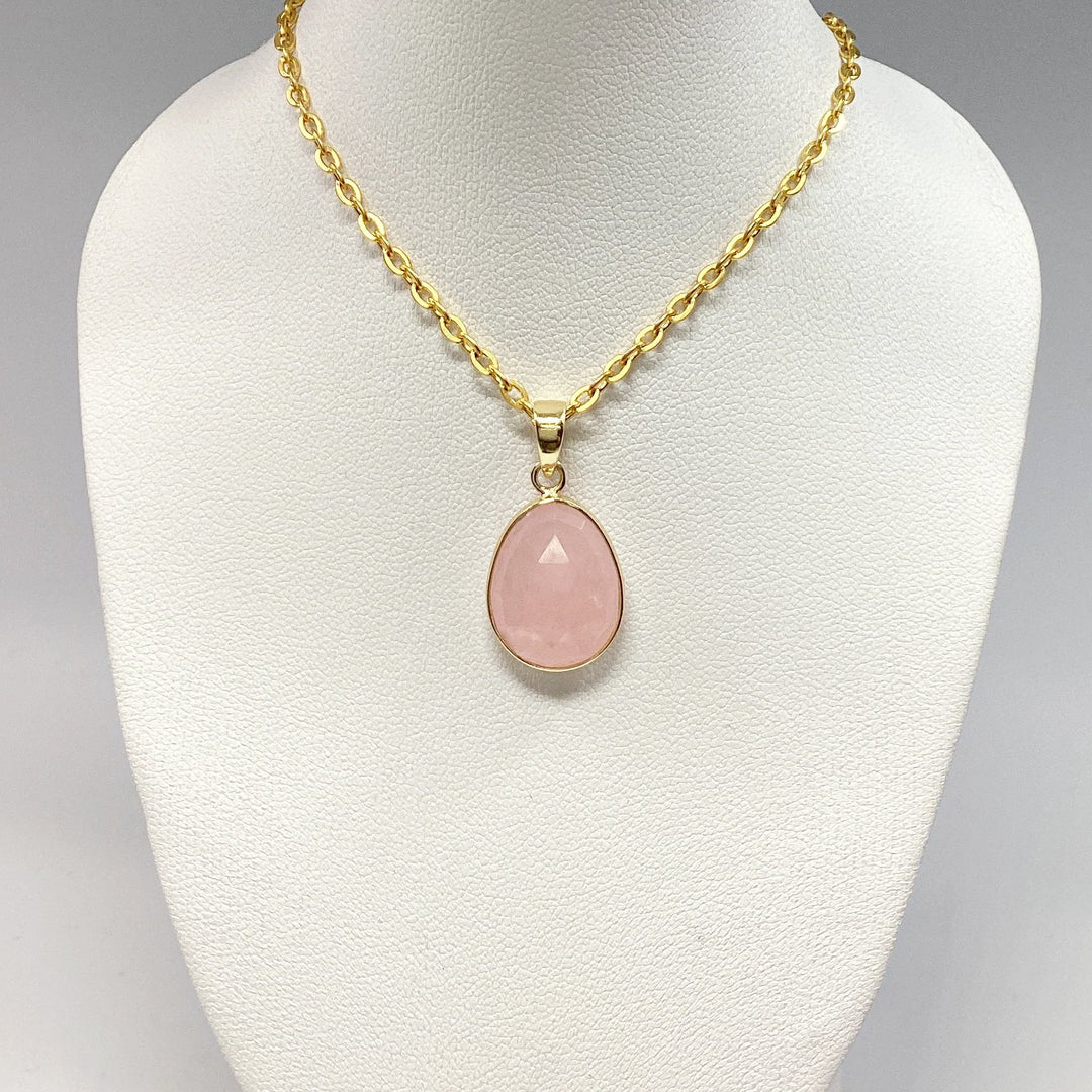 Rose Quartz Gold Finish Pendant - Rocks and Gems Canada