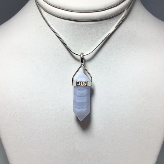 Blue Lace Agate Double Terminated Point Pendant - Rocks and Gems Canada