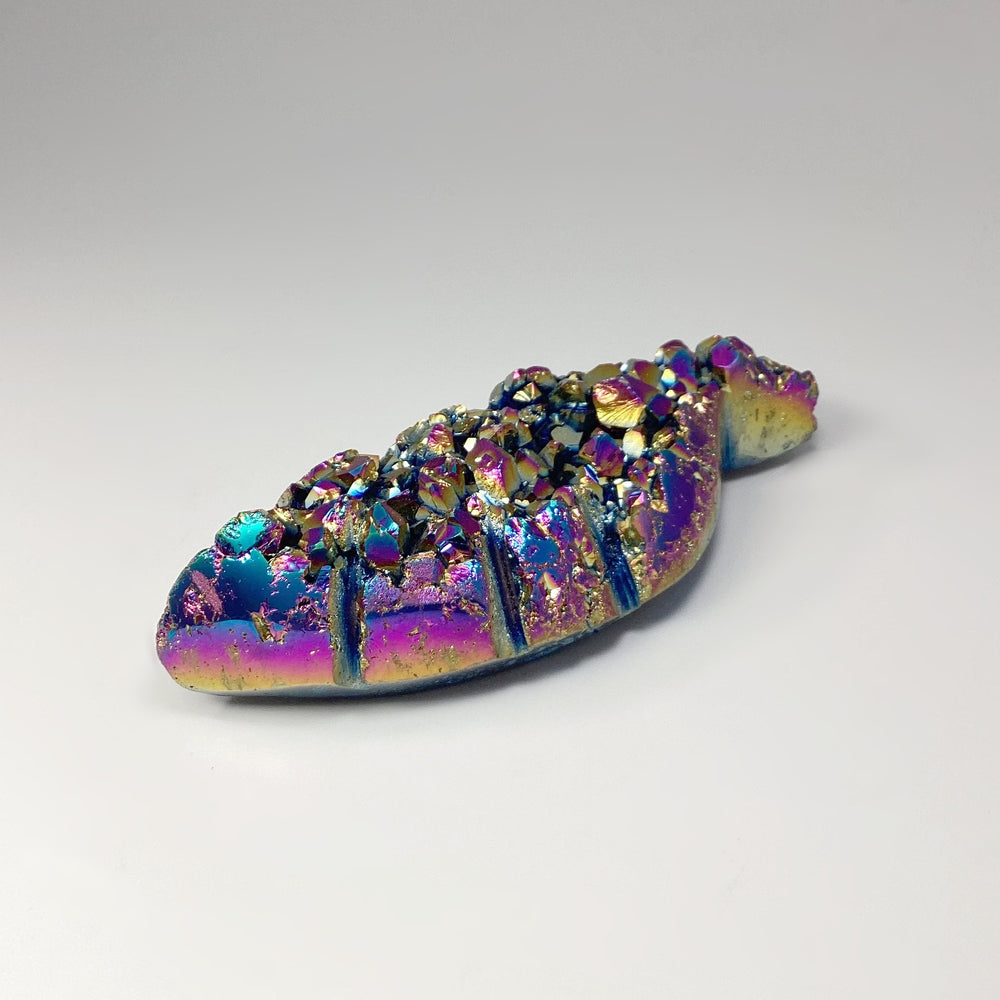 Rainbow Amethyst Druze Cluster Leaf Carving - Rocks and Gems Canada