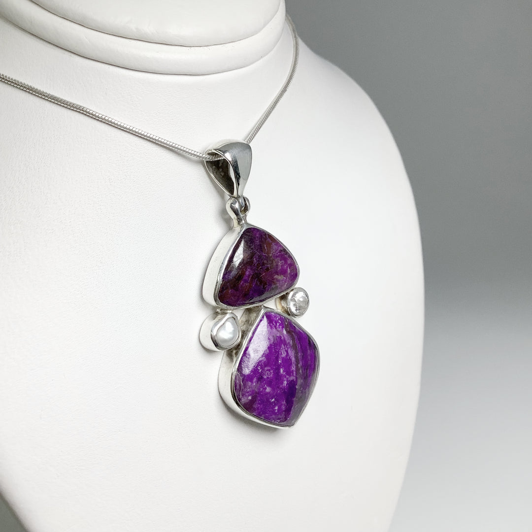 Sugilite, Pearl and Clear Topaz Pendant - Rocks and Gems Canada