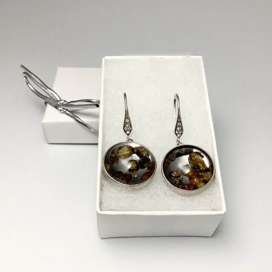 Sericho Meteorite and Cubic Zirconia Dangle Earrings - Rocks and Gems Canada