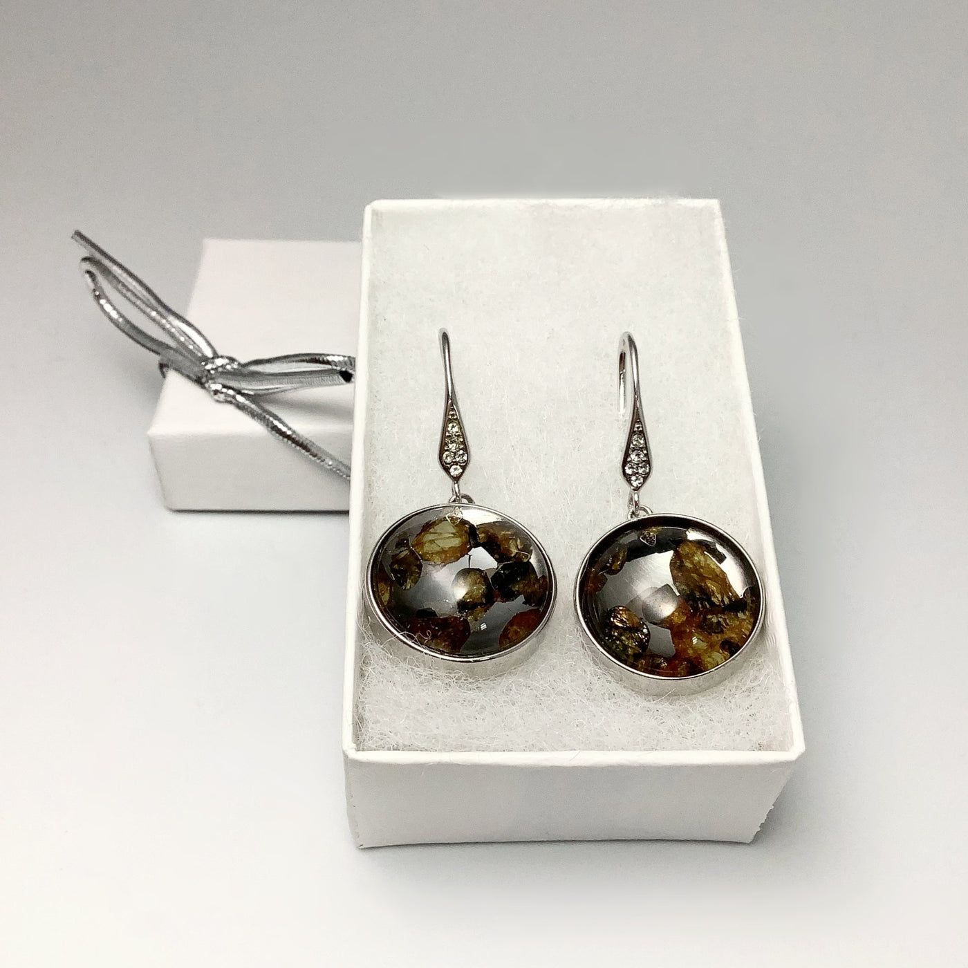 Sericho Meteorite and Cubic Zirconia Dangle Earrings