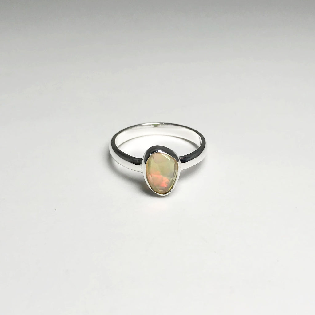 Freeform Faceted Ethiopian Fire Opal Ring - Rocks and Gems Canada