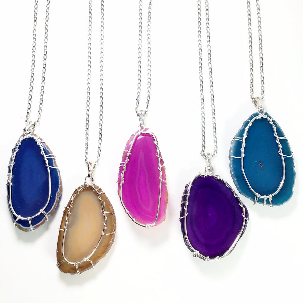 Tree of Life on Agate Slice Necklace - Silver Plated - Rocks and Gems Canada