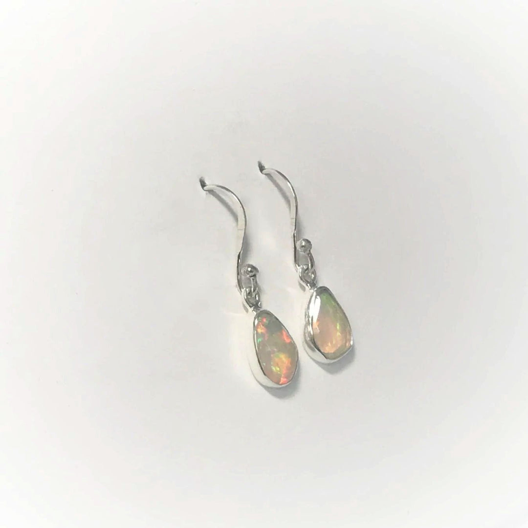 Ethiopian Fire Opal Freeform Faceted Dangle Earrings - Rocks and Gems Canada