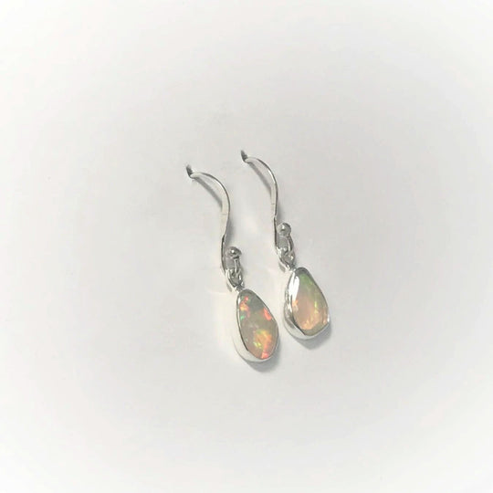 Ethiopian Fire Opal Freeform Faceted Dangle Earrings - Rocks and Gems Canada
