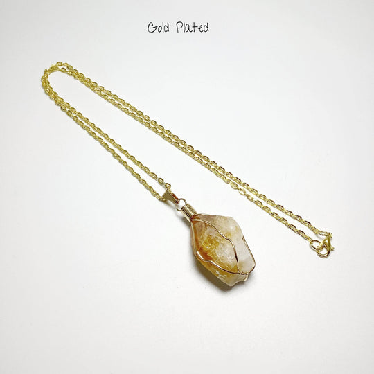 Wire Wrapped Citrine Necklace - Rocks and Gems Canada