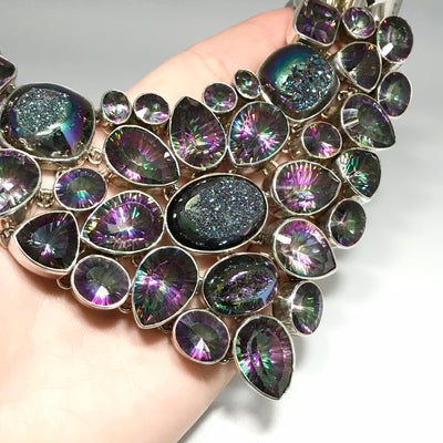 Mystic Topaz and Druzy Necklace and Earrings Set