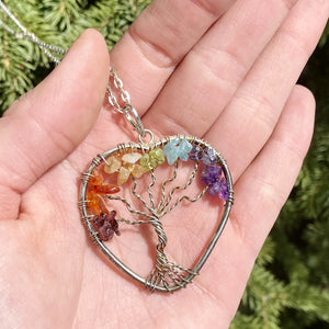 Tree of Life Heart Shaped Necklace with Chakra Beads