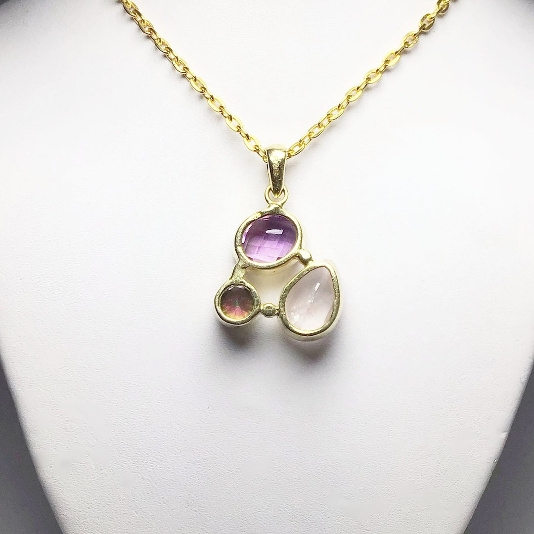 Rose Quartz, Amethyst and Mystic Topaz Pendant - Rocks and Gems Canada