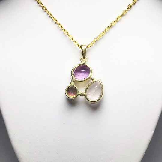 Rose Quartz, Amethyst and Mystic Topaz Pendant - Rocks and Gems Canada