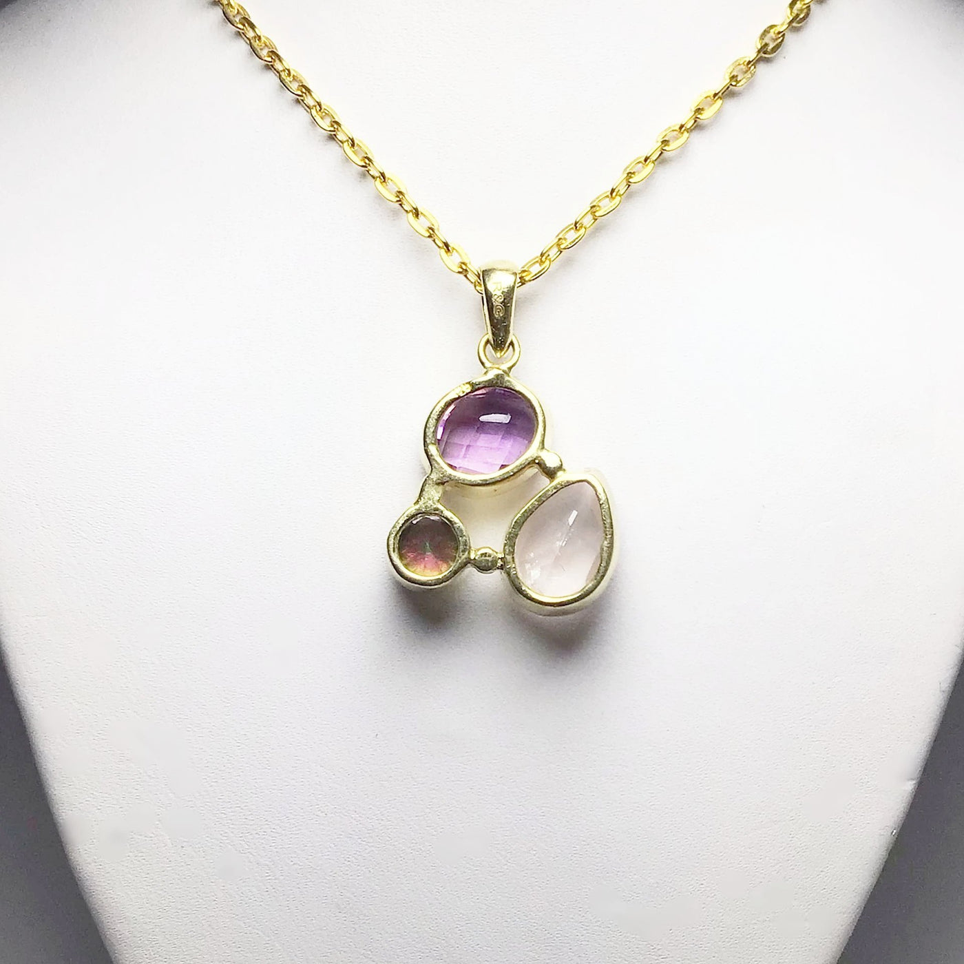 Rose Quartz, Amethyst and Mystic Topaz Pendant