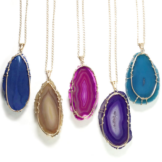 Tree of Life on Agate Slice Necklace - Gold Plated - Rocks and Gems Canada