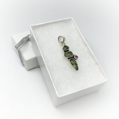 Moldavite and Pink Tourmaline Pendant