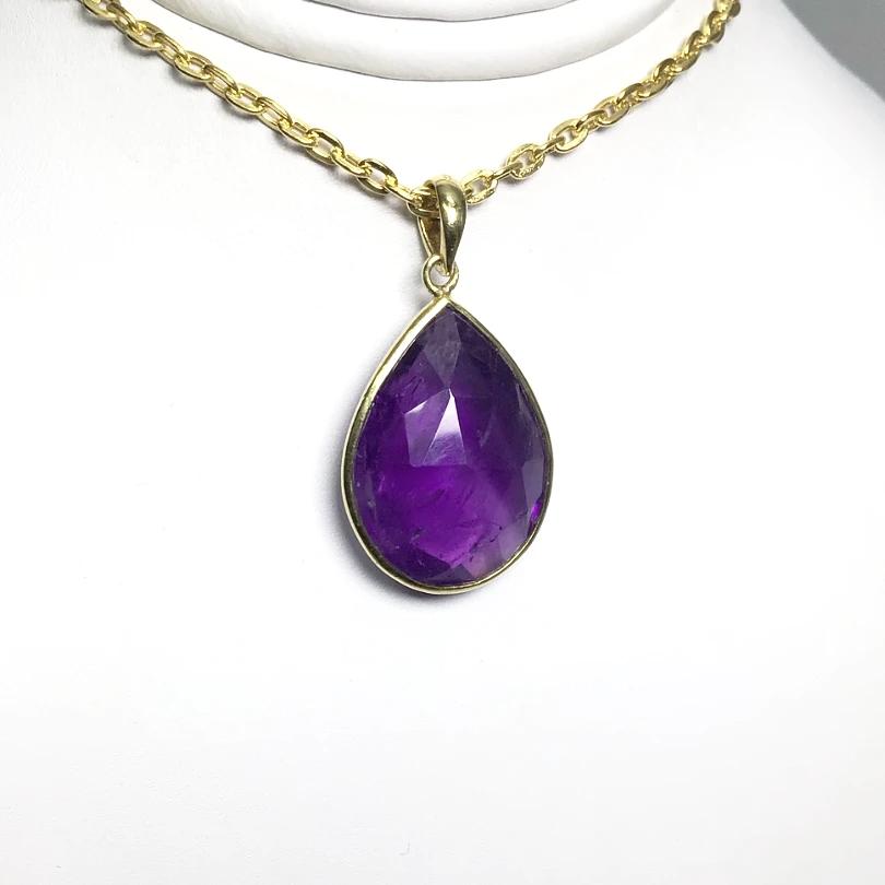 Gold Finish Amethyst Pendant - Rocks and Gems Canada