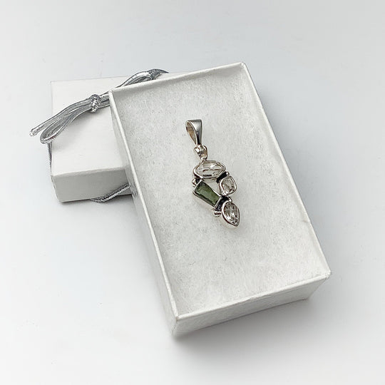 Moldavite and Herkimer Diamond Pendant - Rocks and Gems Canada