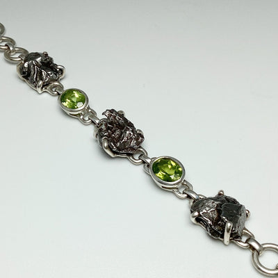 Campo Del Cielo Meteorite and Faceted Peridot Sterling Silver Bracelet