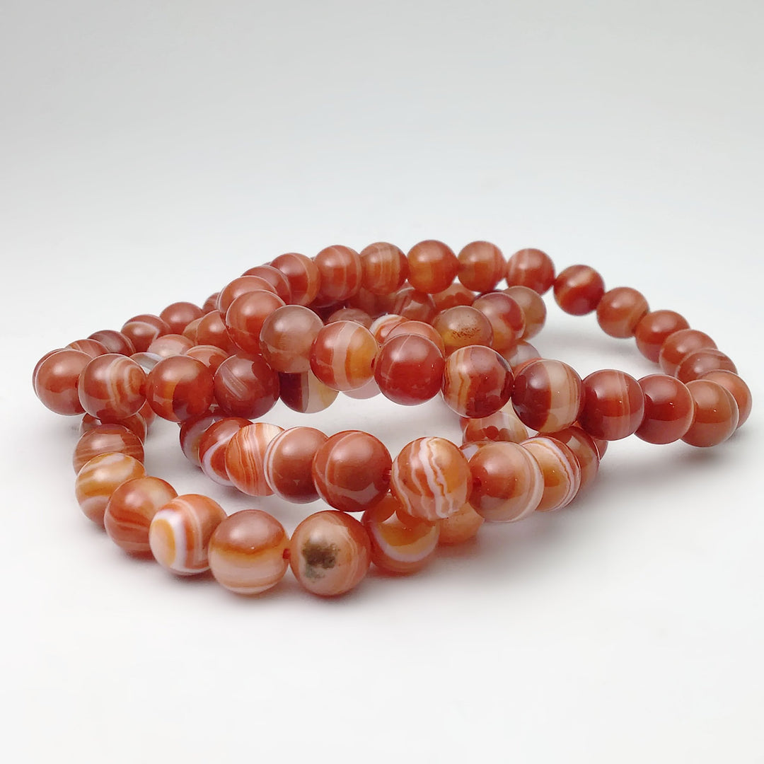 Banded Carnelian Agate Beaded Bracelet - 8mm - Rocks and Gems Canada